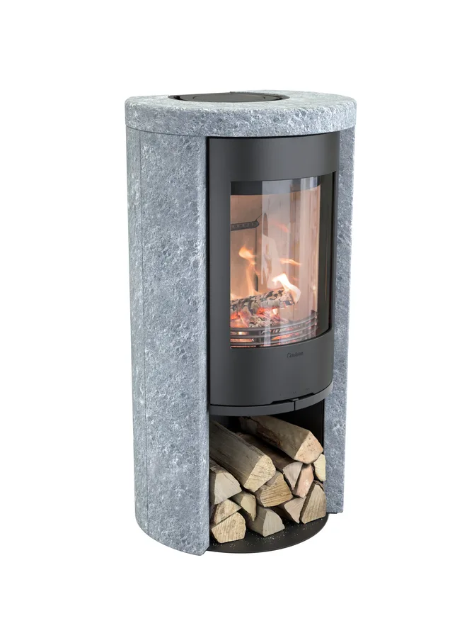 Contura 520T Style mit Specksteinverkleidung und schwarzer Gusseisentür