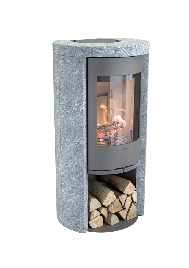 Contura 520T Style mit Specksteinverkleidung und grauer Gusseisentür